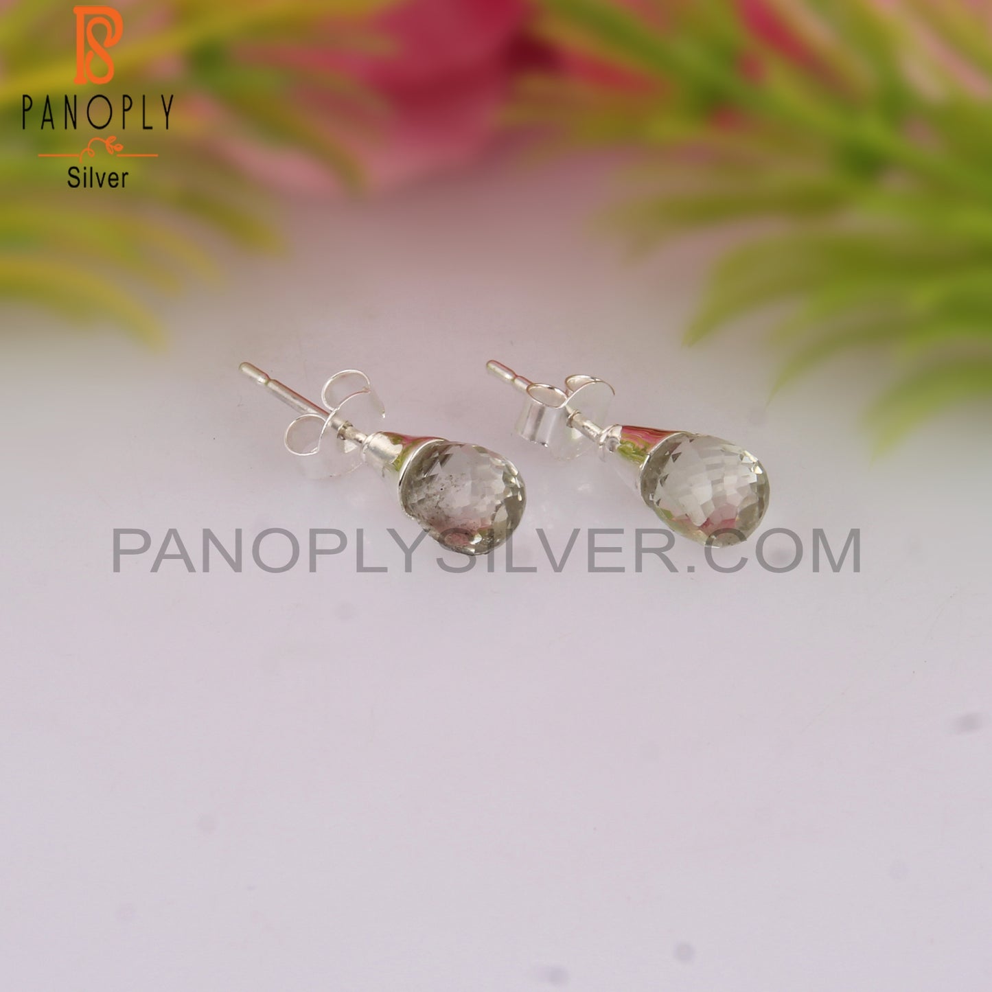 Green Amethyst Drop 925 Silver Wedding Earrings