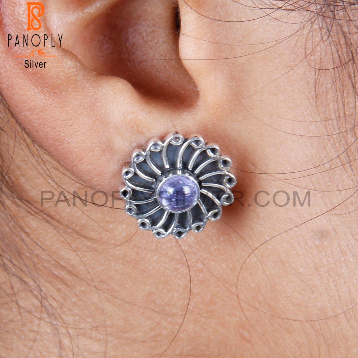 Tanzanite Round Sterling Silver Handmade Earrings