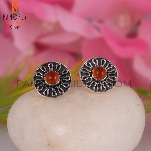 Carnelian Round 925 Sterling Silver Ethnic Earrings