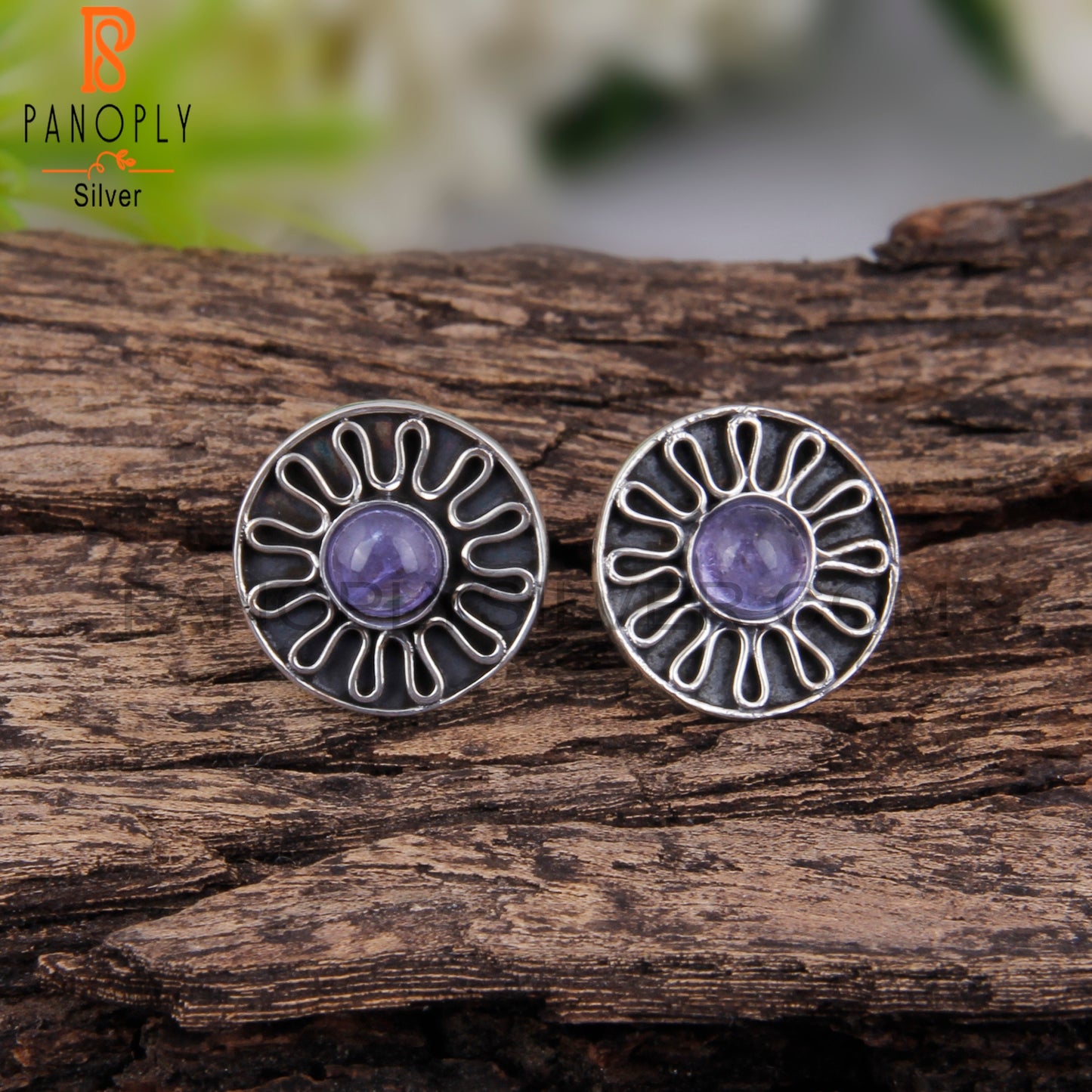 Tanzanite Round Sterling Silver Handmade Earrings