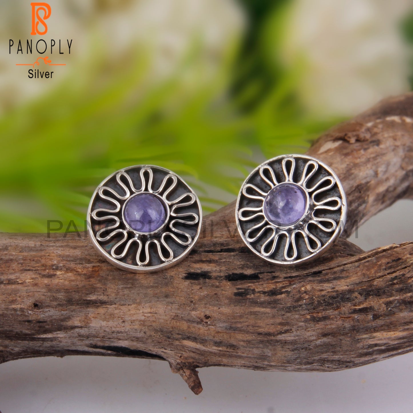 Tanzanite Round Sterling Silver Handmade Earrings