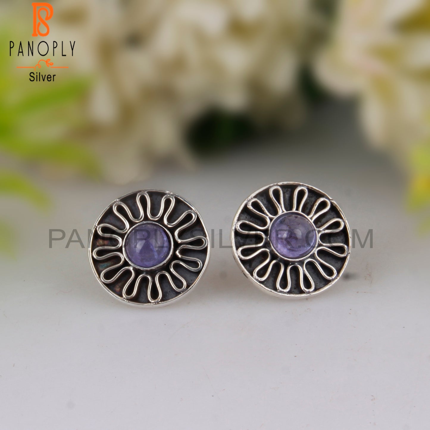 Tanzanite Round Sterling Silver Handmade Earrings