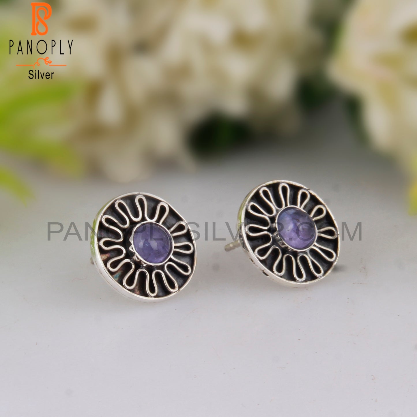 Tanzanite Round Sterling Silver Handmade Earrings