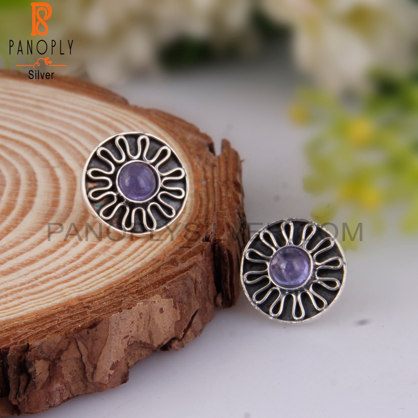 Tanzanite Round Sterling Silver Handmade Earrings