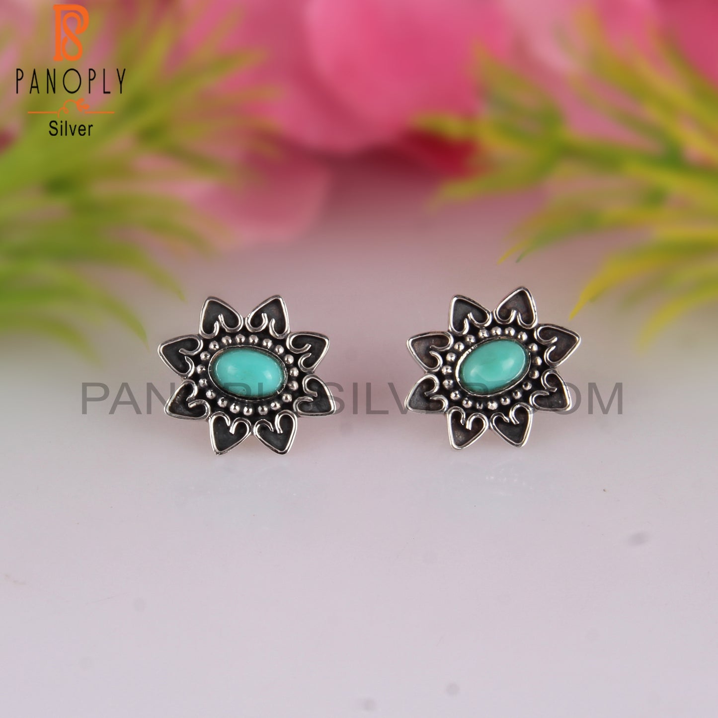 Arizona Turquoise Oval Shape 925 Sterling Silver Earrings