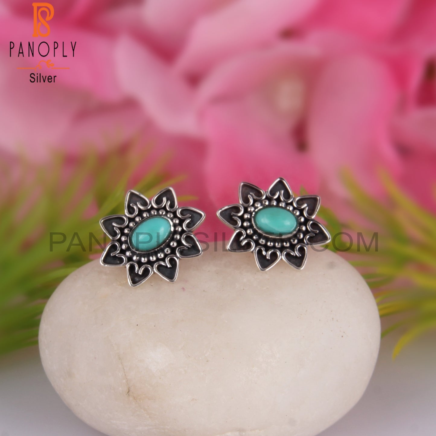 Arizona Turquoise Oval Shape 925 Sterling Silver Earrings