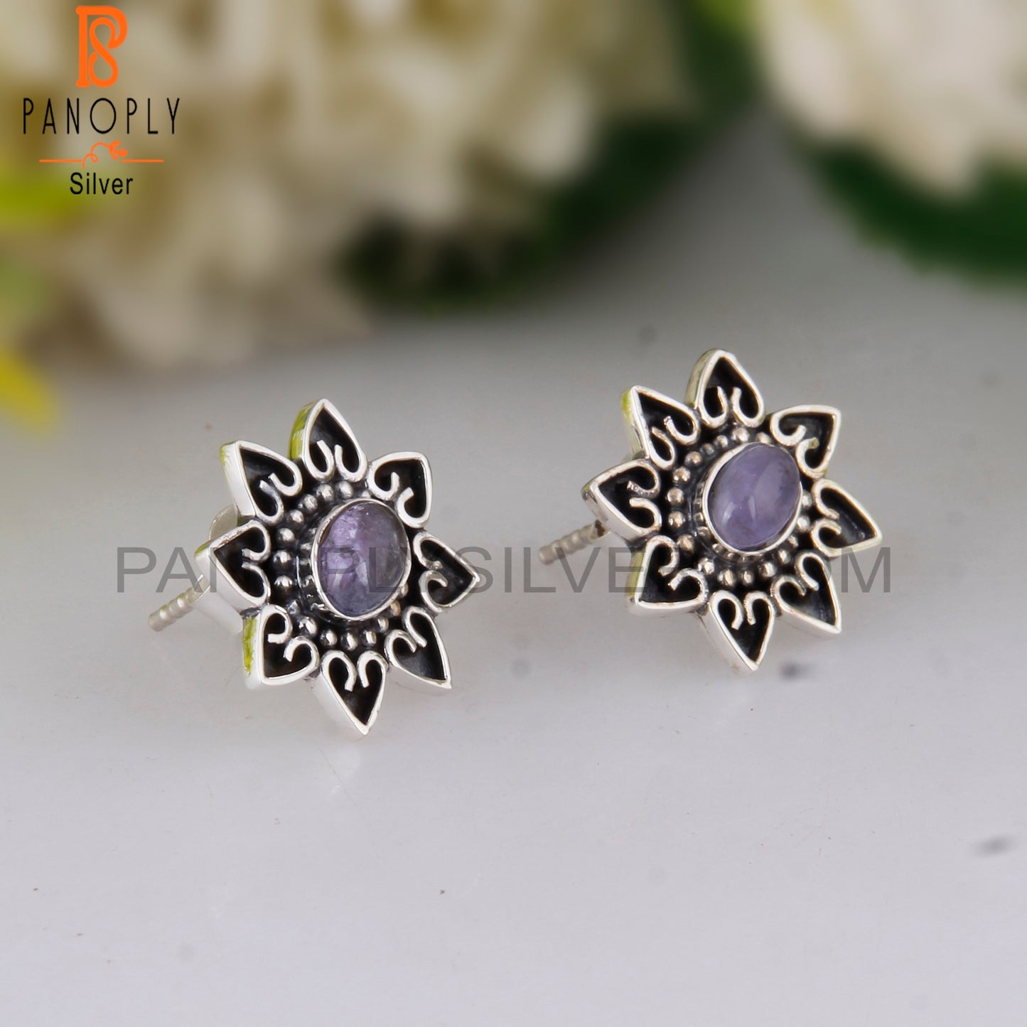 Tanzanite Oval Shape 925 Sterling Silver Studs Earrings