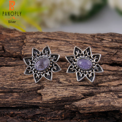 Tanzanite Oval Shape 925 Sterling Silver Studs Earrings
