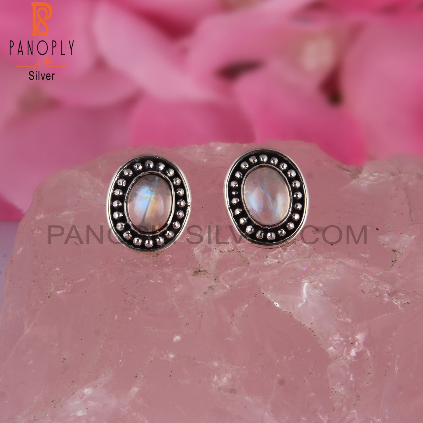 Rainbow Moonstone Oval 925 Sterling Silver Party Wear Earrings