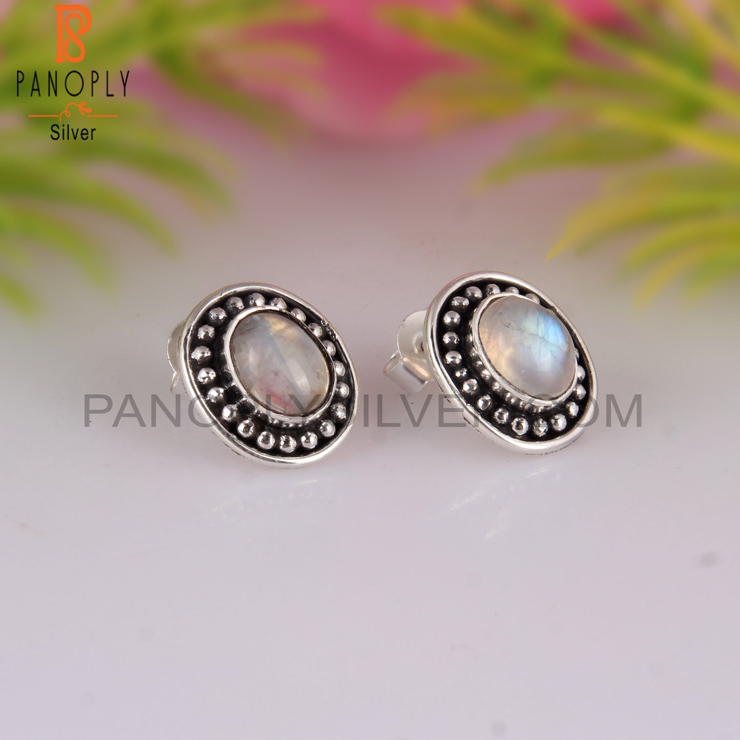 Rainbow Moonstone Oval 925 Sterling Silver Party Wear Earrings