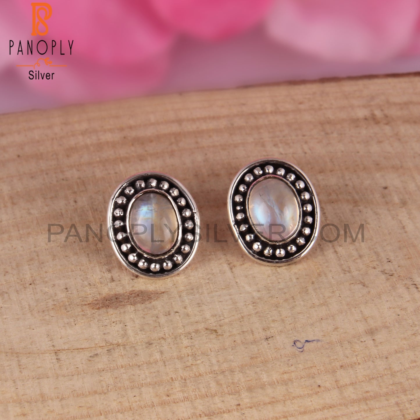 Rainbow Moonstone Oval 925 Sterling Silver Party Wear Earrings