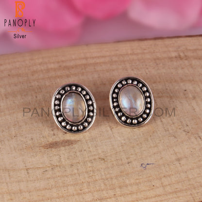 Rainbow Moonstone Oval 925 Sterling Silver Party Wear Earrings