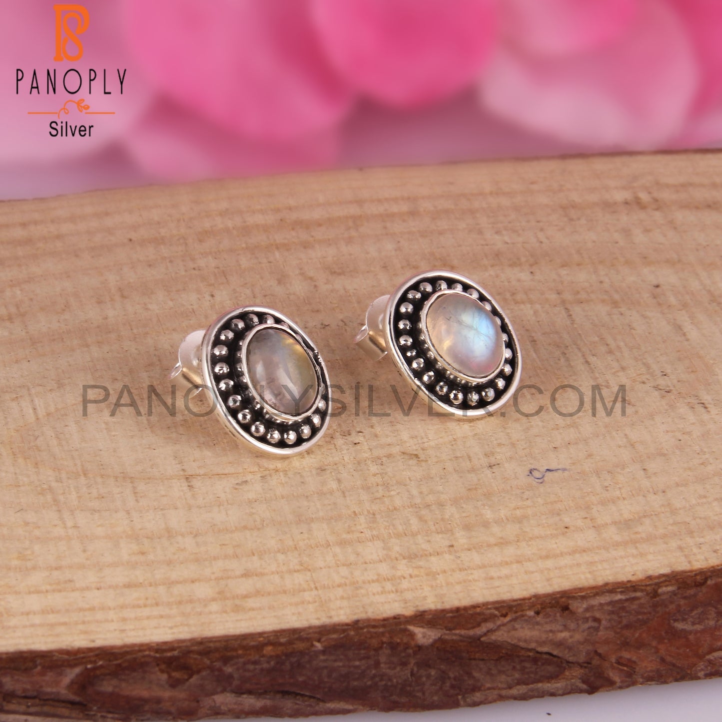 Rainbow Moonstone Oval 925 Sterling Silver Party Wear Earrings