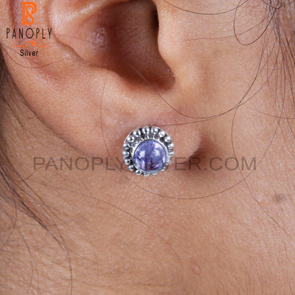 Attractive Tanzanite Round 925 Sterling Silver Earrings Studs