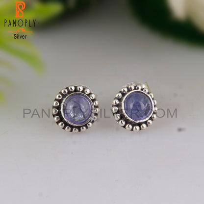 Attractive Tanzanite Round 925 Sterling Silver Earrings Studs