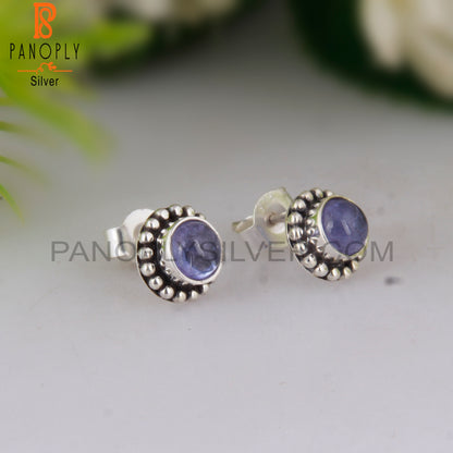 Attractive Tanzanite Round 925 Sterling Silver Earrings Studs