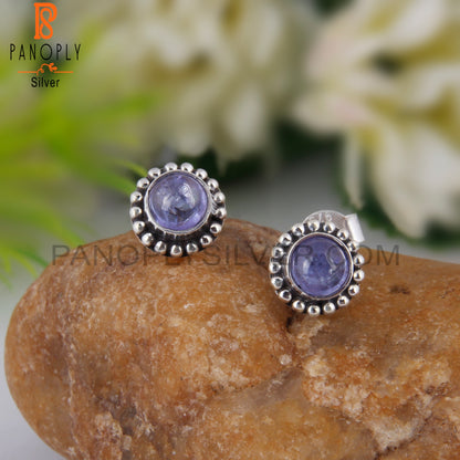 Attractive Tanzanite Round 925 Sterling Silver Earrings Studs