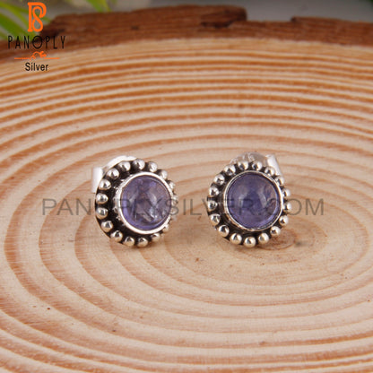 Attractive Tanzanite Round 925 Sterling Silver Earrings Studs