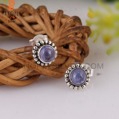 Attractive Tanzanite Round 925 Sterling Silver Earrings Studs