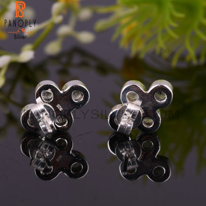 Dainty Black Rutile Round Shape 925 Sterling Silver Earrings