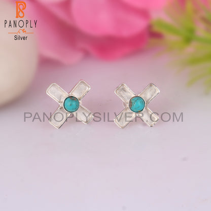 Arizona Turquoise Round Shape 925 Silver Plus Sign Earrings