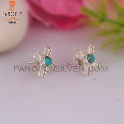 Arizona Turquoise Round Shape 925 Silver Plus Sign Earrings