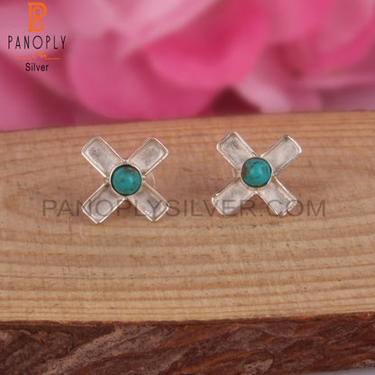 Arizona Turquoise Round Shape 925 Silver Plus Sign Earrings