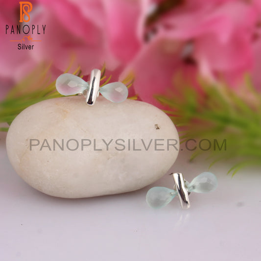 Aqua Chalcedony Drop Shape 925 Sterling Silver Earrings