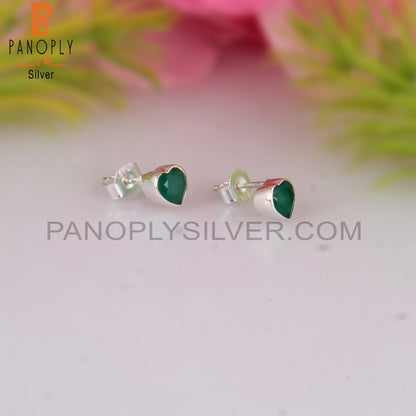 Green Onyx Heart Shape 925 Sterling Silver Earrings