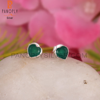 Green Onyx Heart Shape 925 Sterling Silver Earrings