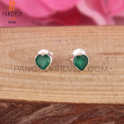 Green Onyx Heart Shape 925 Sterling Silver Earrings