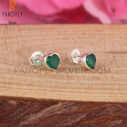 Green Onyx Heart Shape 925 Sterling Silver Earrings