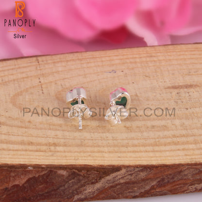 Green Onyx Heart Shape 925 Sterling Silver Earrings