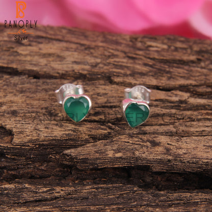 Green Onyx Heart Shape 925 Sterling Silver Earrings