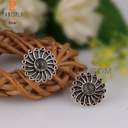Black Rutile Round Sterling Silver Studs Earrings