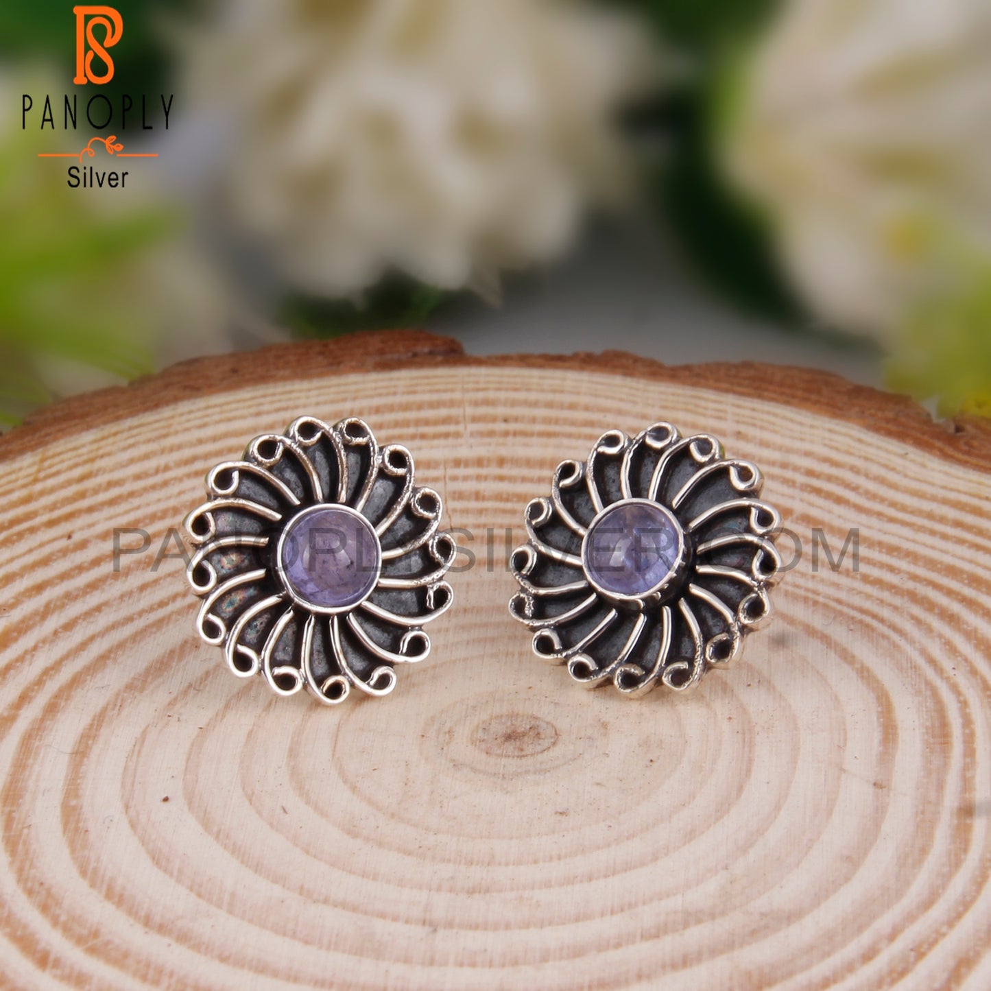 Tanzanite Round 925 Sterling Silver Studs Earrings
