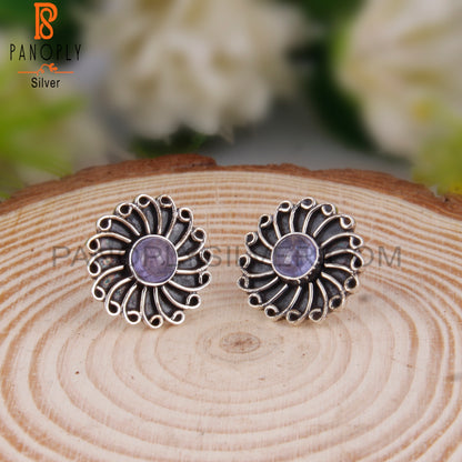 Tanzanite Round 925 Sterling Silver Studs Earrings