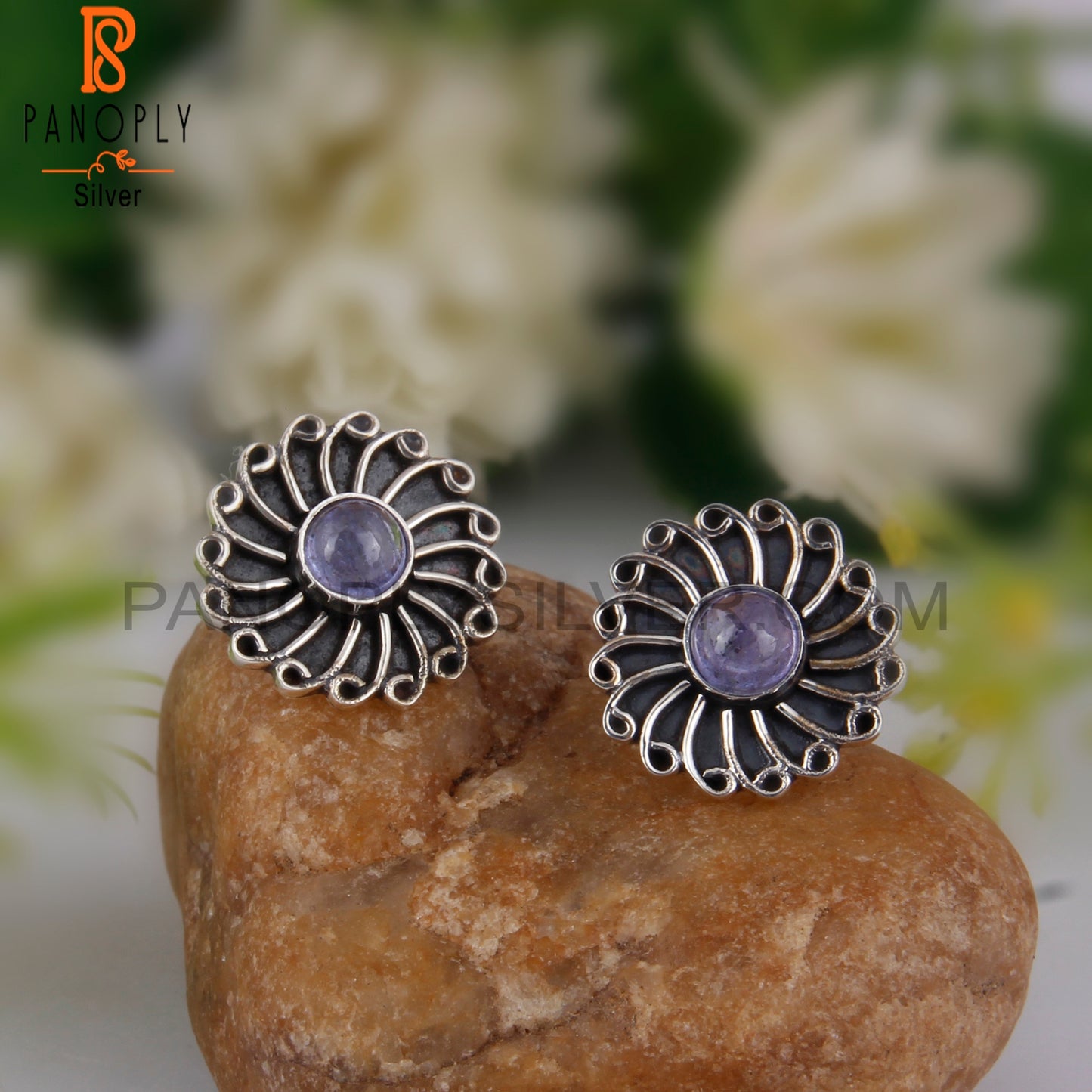 Tanzanite Round 925 Sterling Silver Studs Earrings