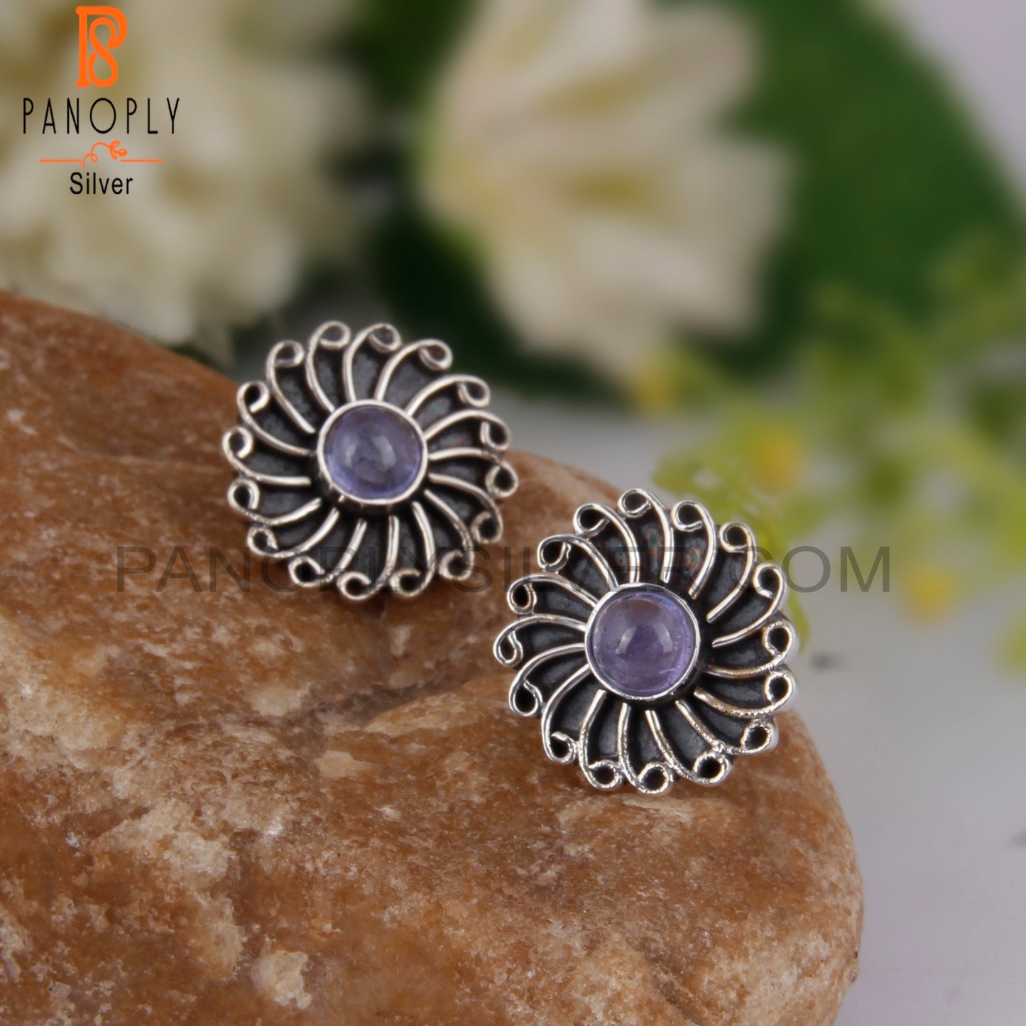 Tanzanite Round 925 Sterling Silver Studs Earrings