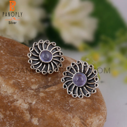 Tanzanite Round 925 Sterling Silver Studs Earrings