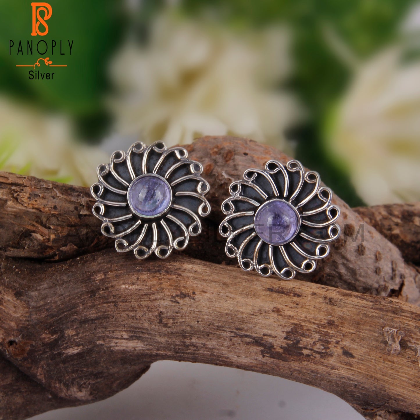 Tanzanite Round 925 Sterling Silver Studs Earrings