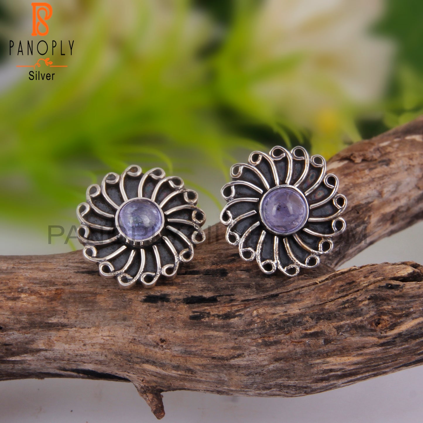 Tanzanite Round 925 Sterling Silver Studs Earrings