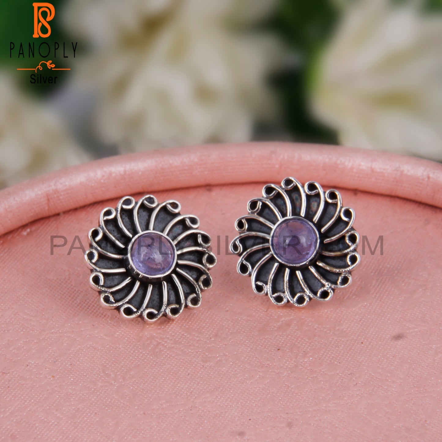 Tanzanite Round 925 Sterling Silver Studs Earrings