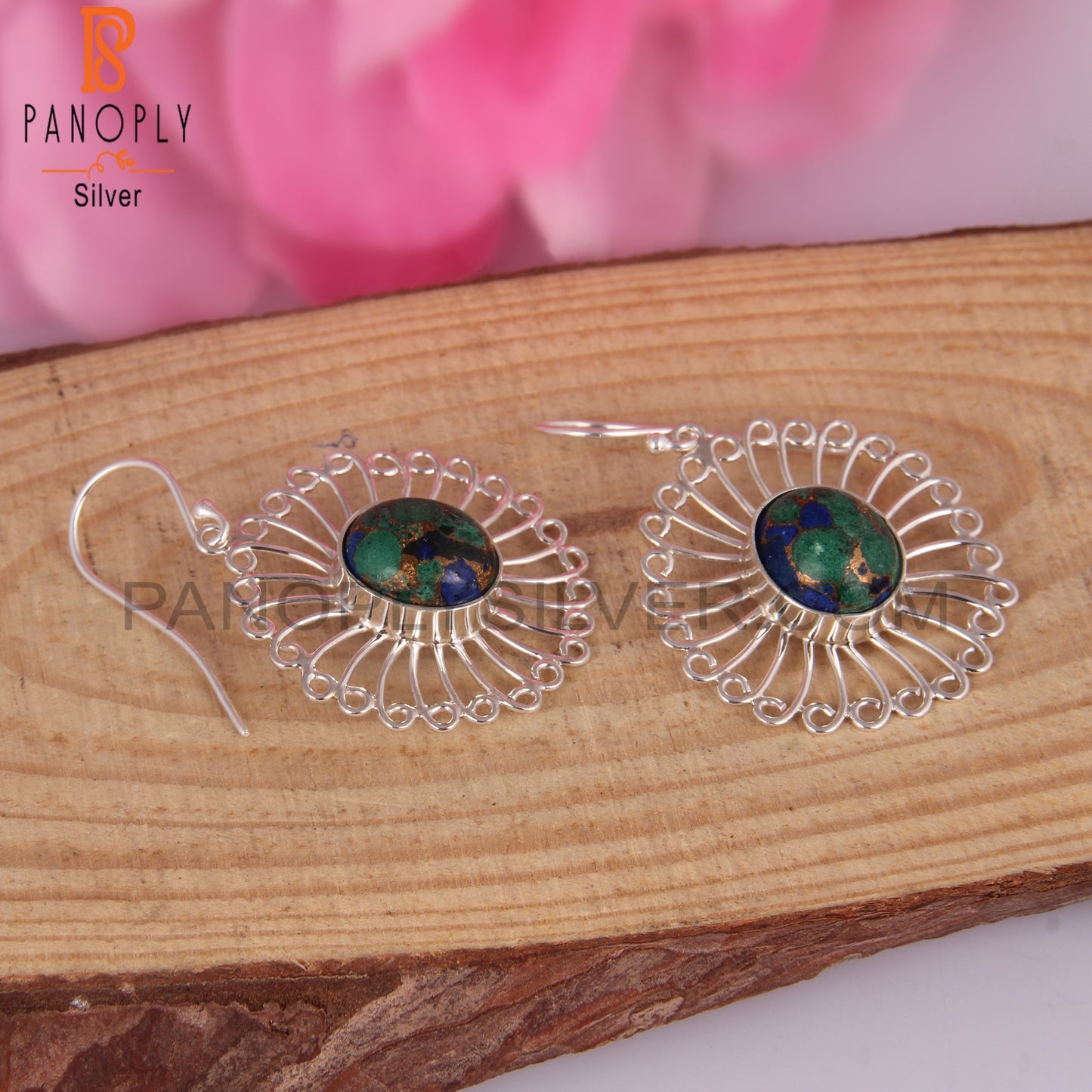 Mojave Copper Azurite Malachite Oval 925 Silver Earrings