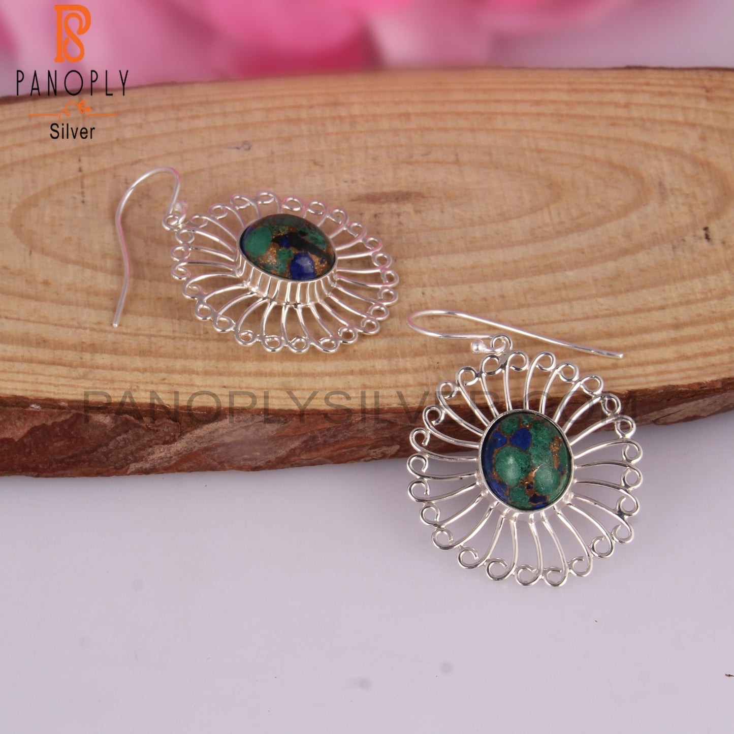 Mojave Copper Azurite Malachite Oval 925 Silver Earrings
