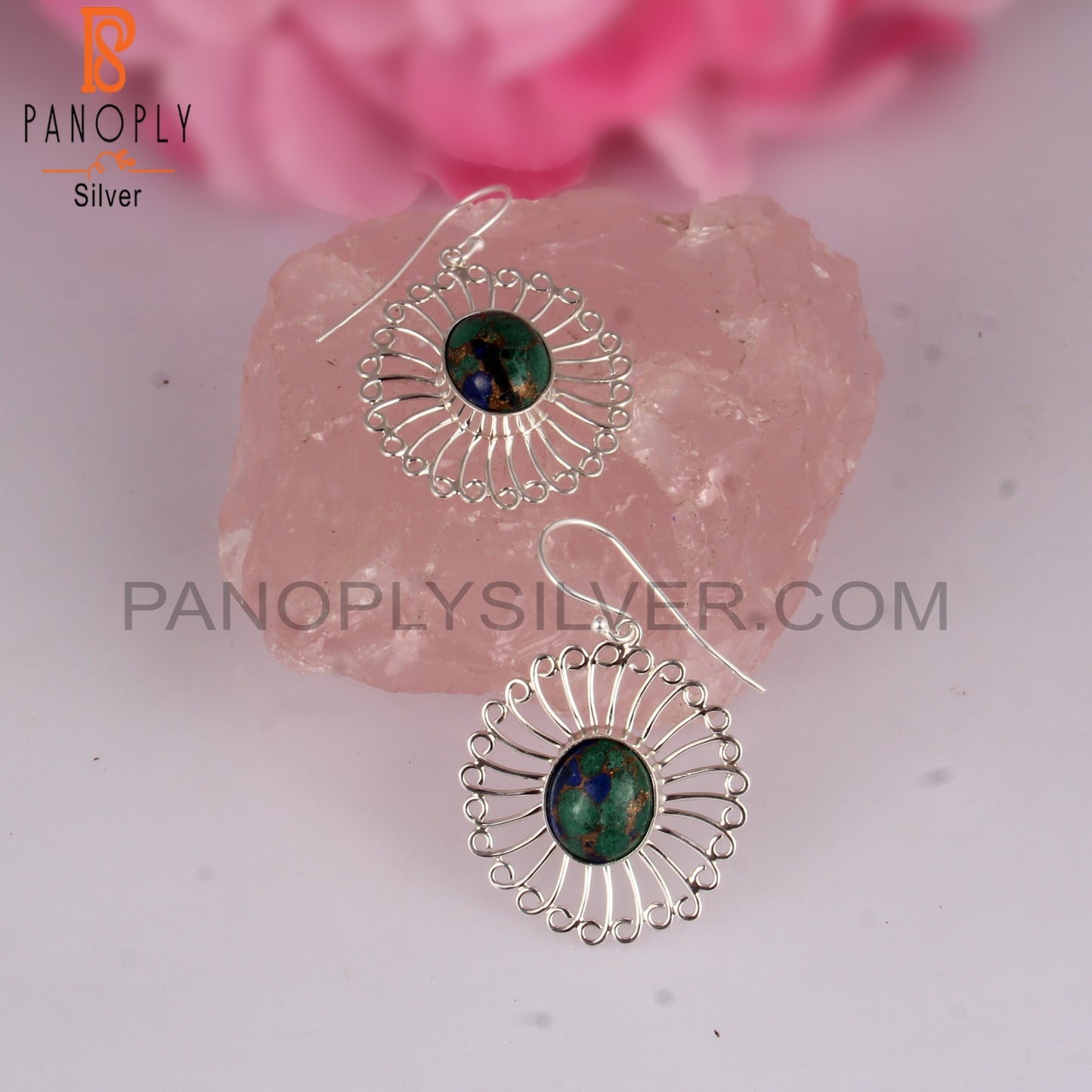 Mojave Copper Azurite Malachite Oval 925 Silver Earrings
