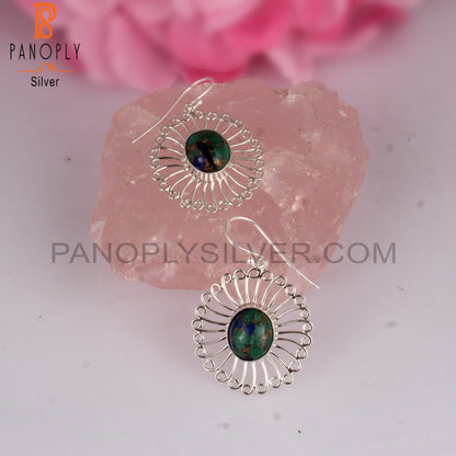 Mojave Copper Azurite Malachite Oval 925 Silver Earrings