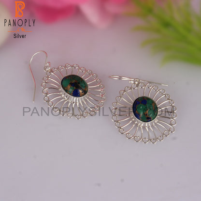 Mojave Copper Azurite Malachite Oval 925 Silver Earrings