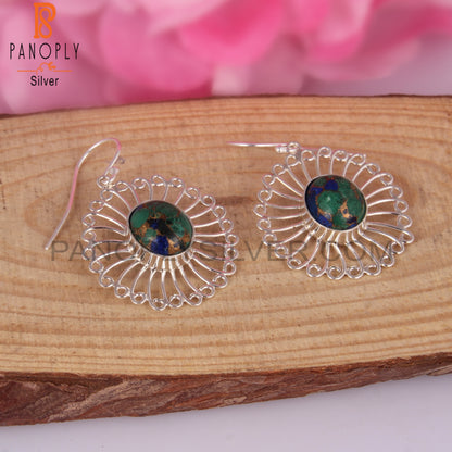 Mojave Copper Azurite Malachite Oval 925 Silver Earrings