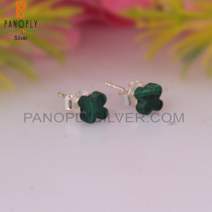 Malachite Flower Shape 925 Sterling Silver Earrings